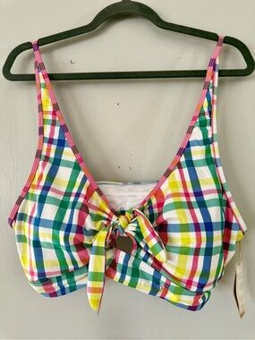 🌻NaNa Pink Green Blue Yellow Plaid Tie-Front Bikini Top plus size